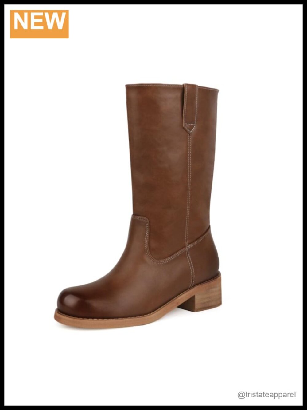 Women's Mid Calf Boots Round Toe Flat Pull-On Low Heel